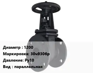 Задвижка чугунная канализационная 1200 30ч930бр Ру10 параллельная